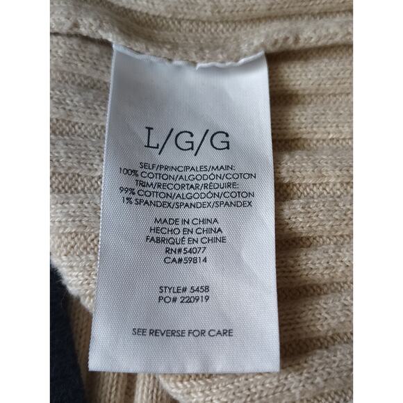 Cabi Ribbed Knit Gold buttons Cardigan Beige Navy Women's Size Large - Picture 5 of 5